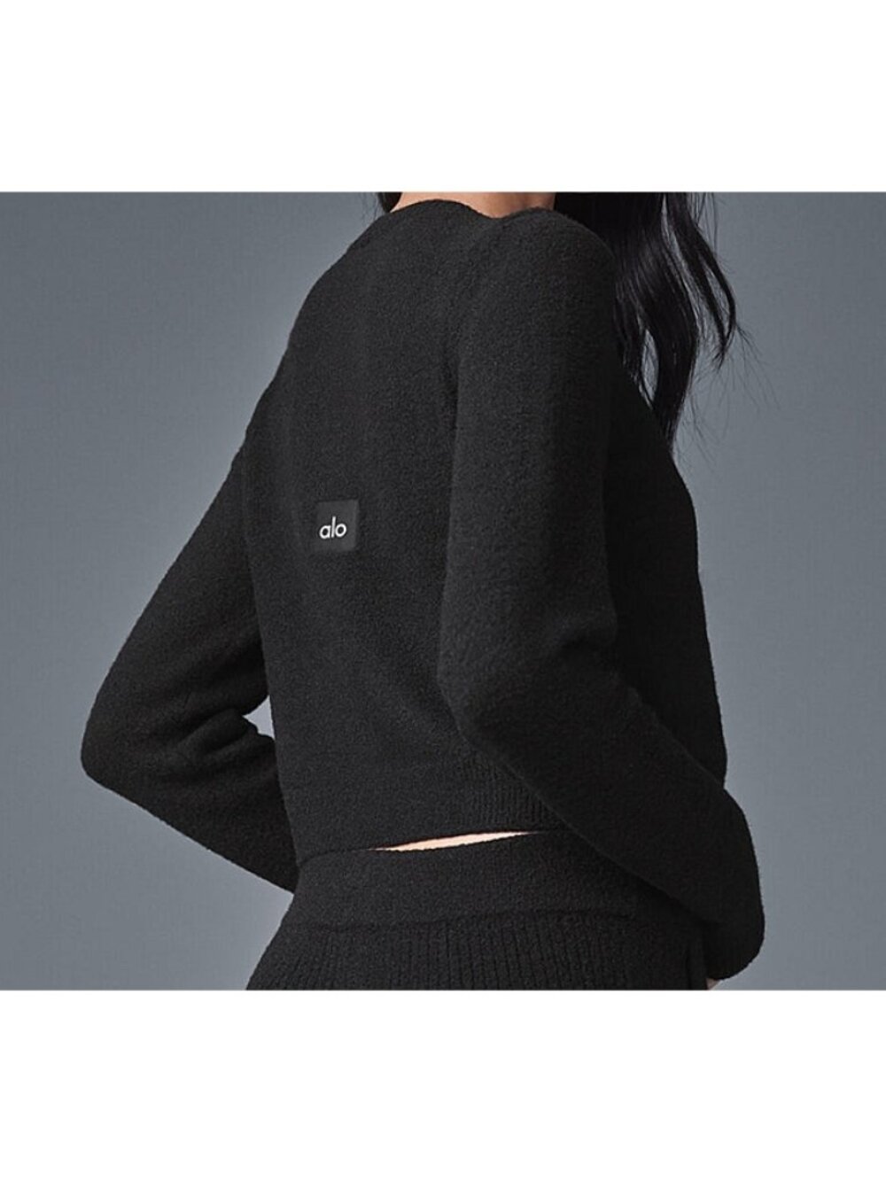Alo Snuggle Up Sweater Cropped Cardigan Black Button-Up Fuzzy Knit Soft Cardi S - Picture 3 of 11